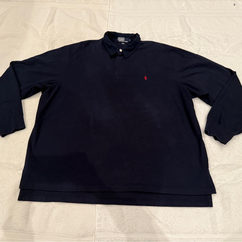 Vintage Mens Polo Ralph Lauren 1/4 Zip Sweater Big Pony & Ski Patch, Navy, XL